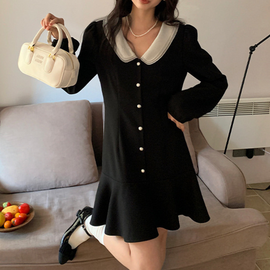 front button ruffle dress lf3011