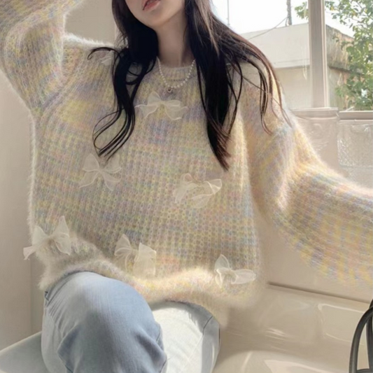 colorful ribbon sweater lf2638