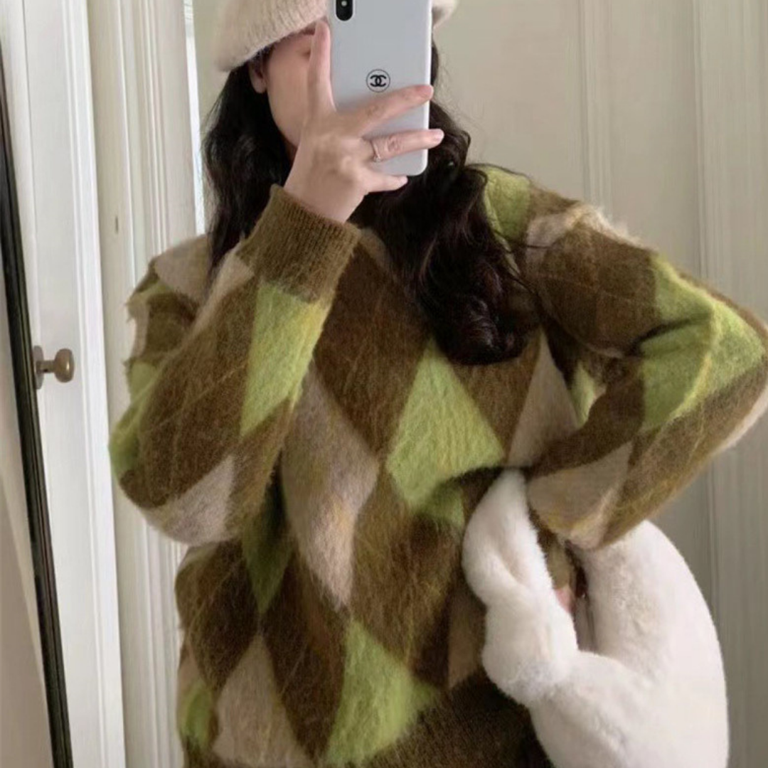 diamond check sweater lf2666