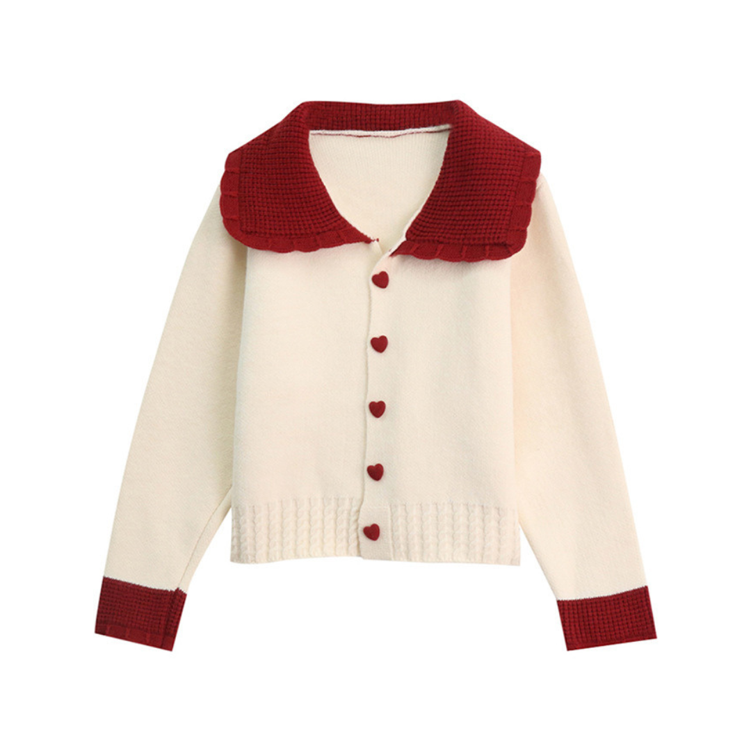 bicolor heart button knit cardigan lf2538