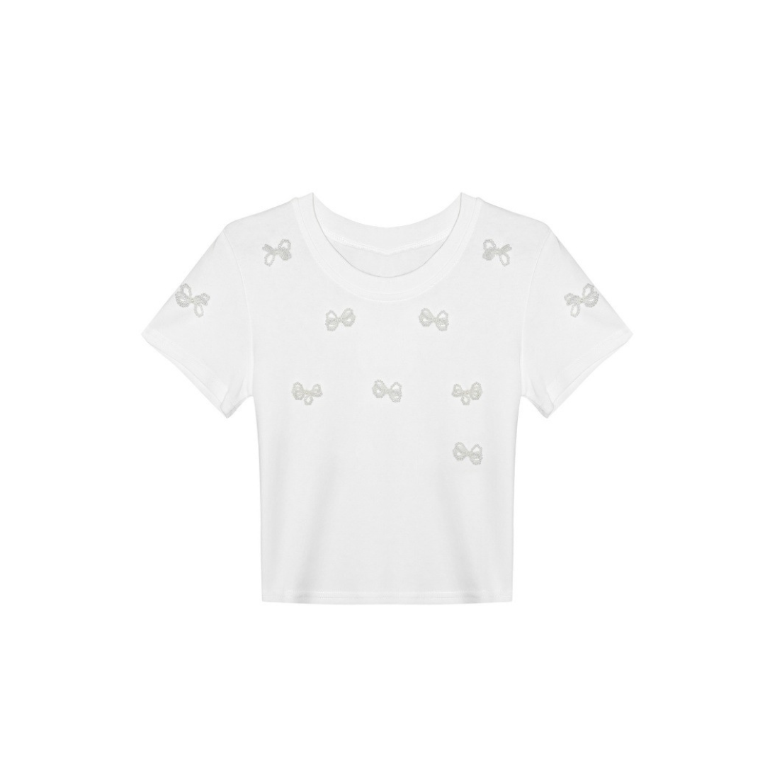【即納】pearl ribbon t-shirt lf3000