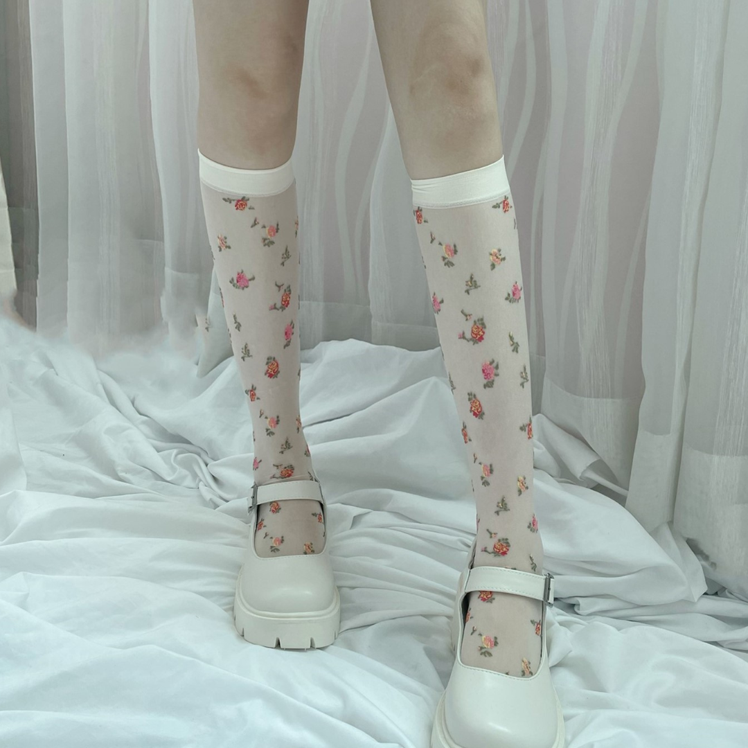 floral see through socks lf2877【即納】