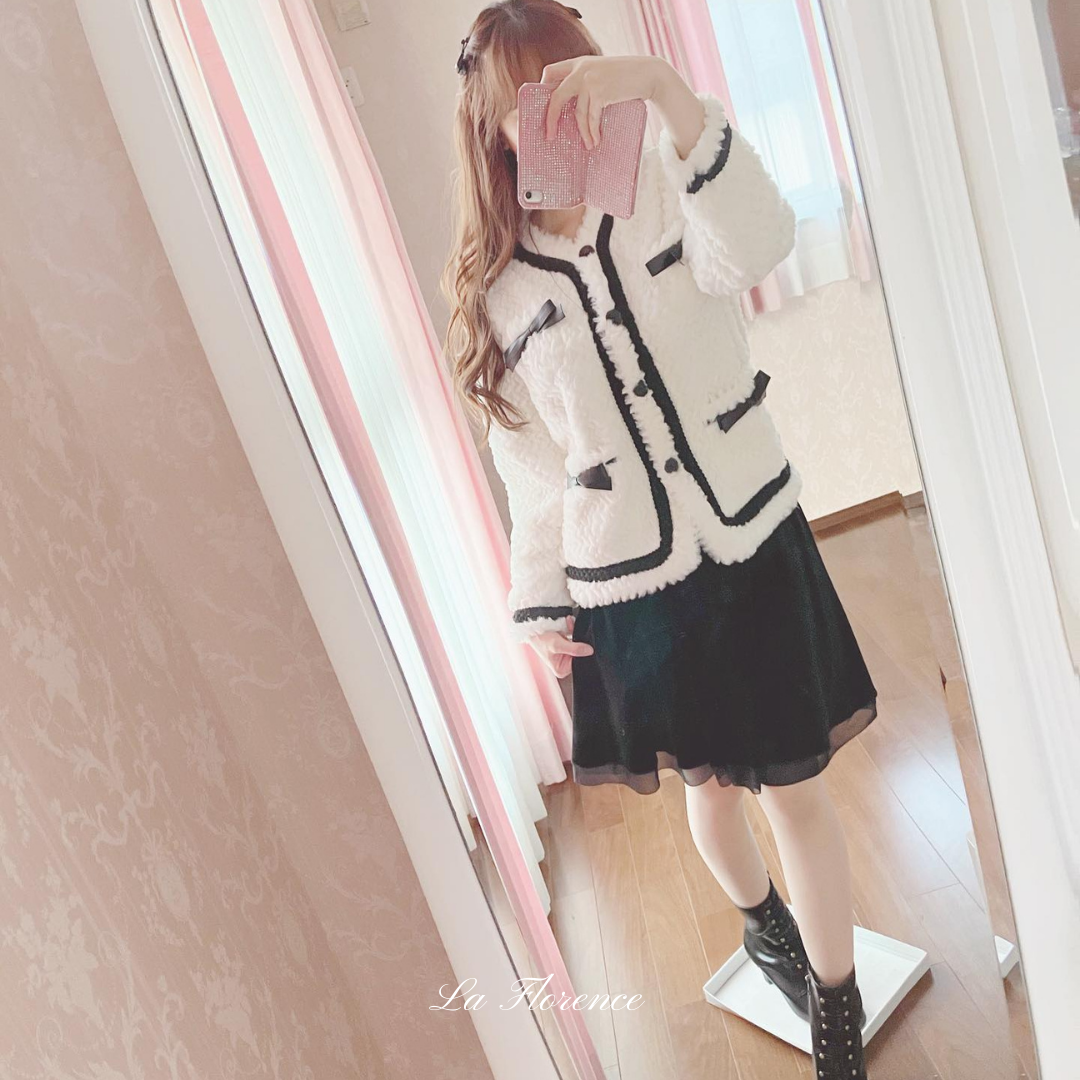 【Ranking4位】french ribbon plush coat lf2627