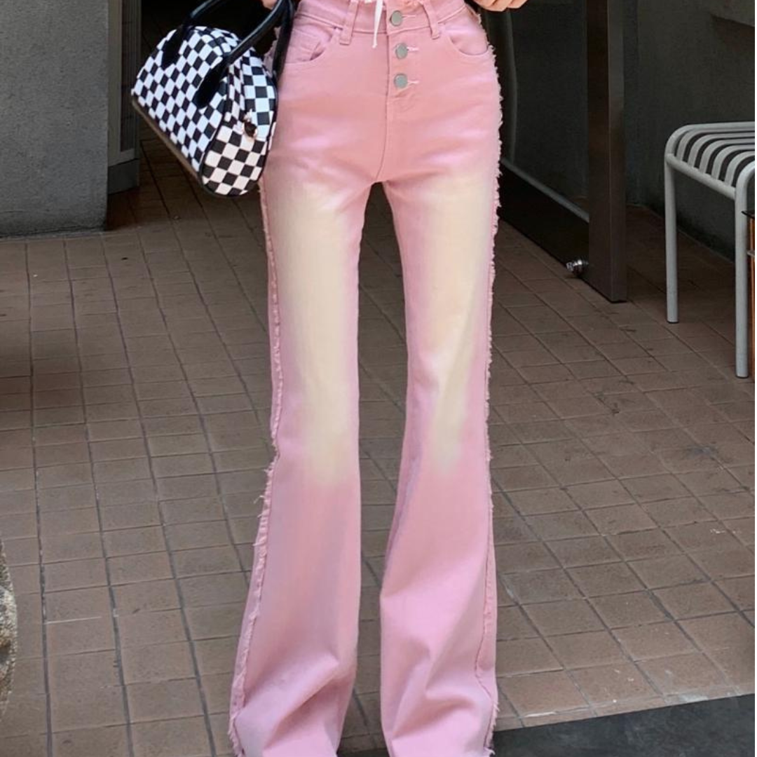 pink flare denim pants lf3095