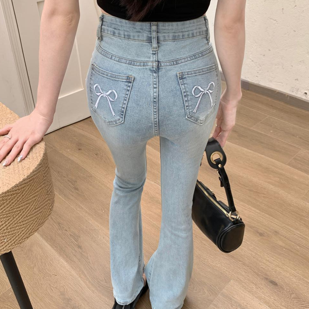 ribbon embroidery flare denim lf3234