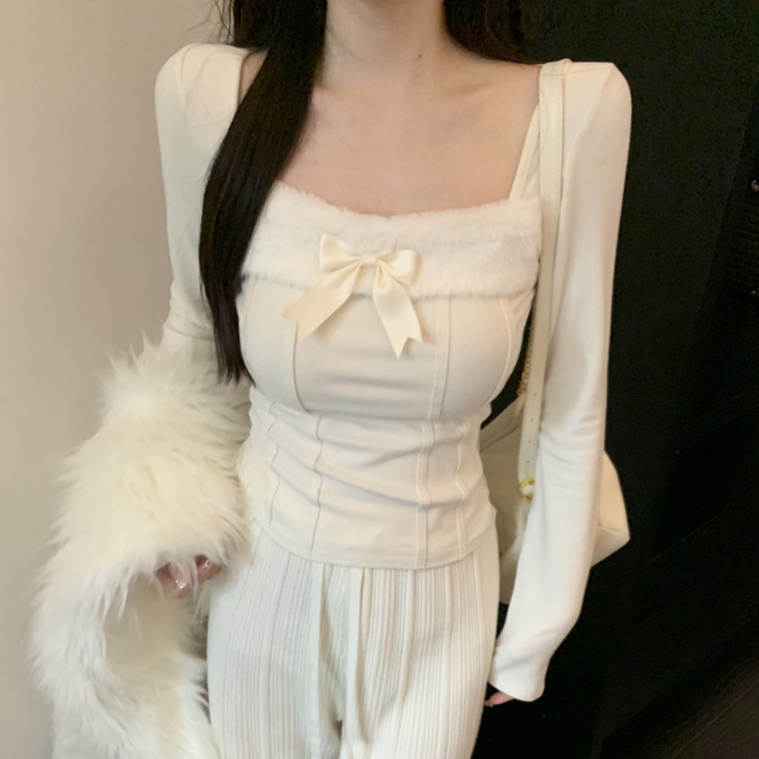 square neck fur tops lf2647