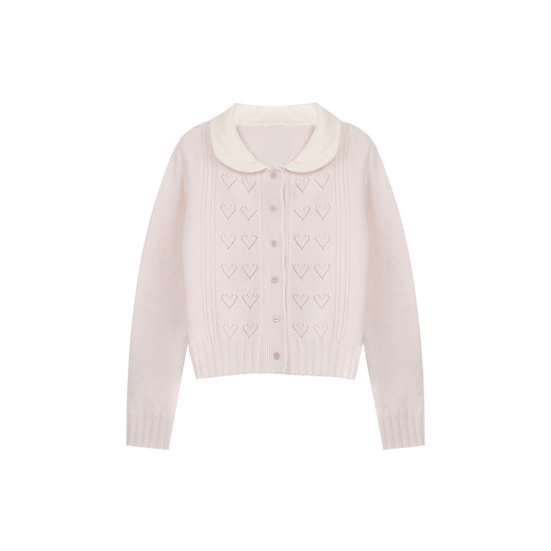 round collar heart pattern cardigan lf2940