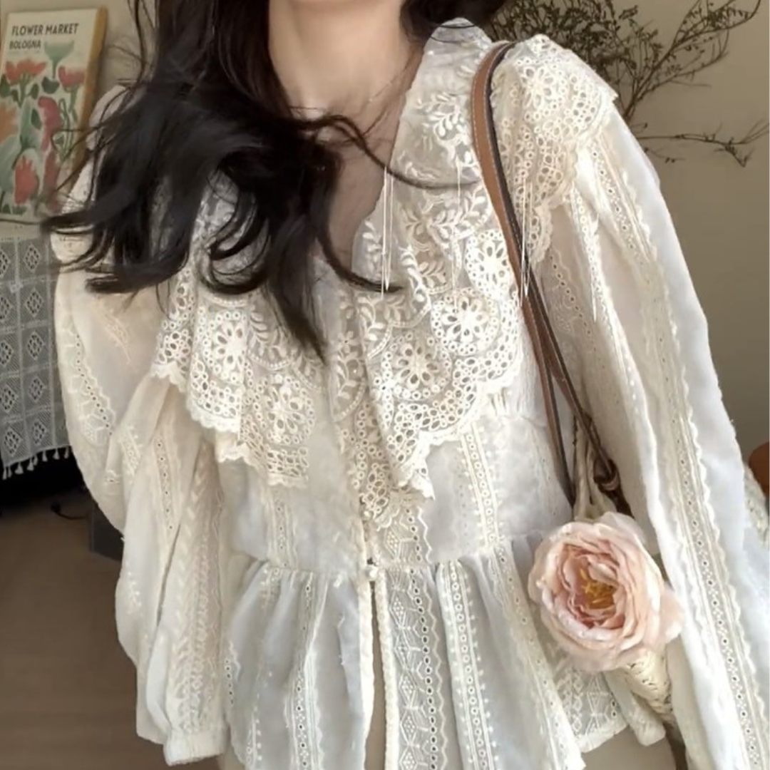 lace V neck long sleeve shirt lf2636
