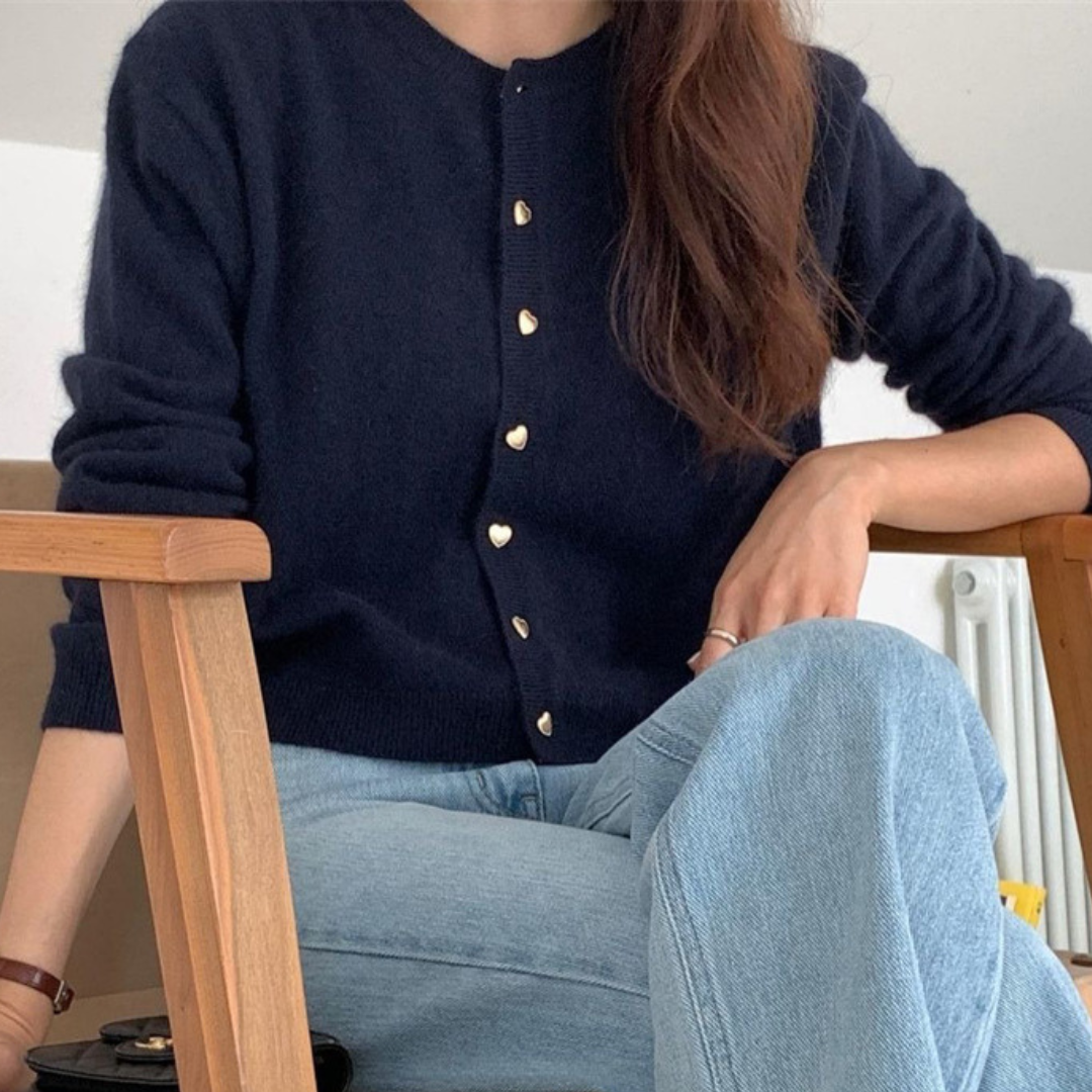 【即納】pale color heart button knit cardigan lf-s1017