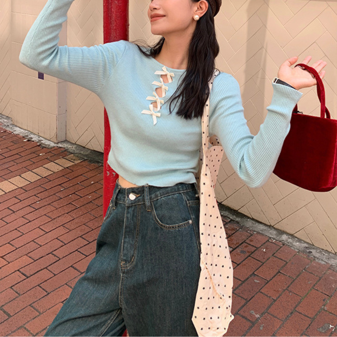 【即納】Chest ribbon tops lf-s1018