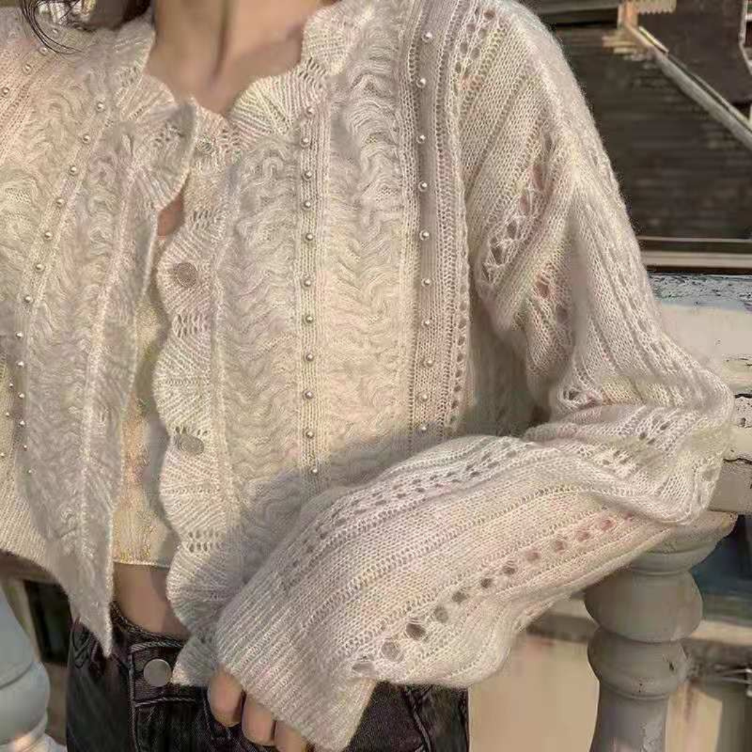 pearl scallop knit cardigan lf2541
