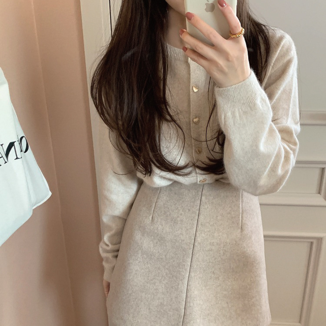 【即納】pale color heart button knit cardigan lf-s1017