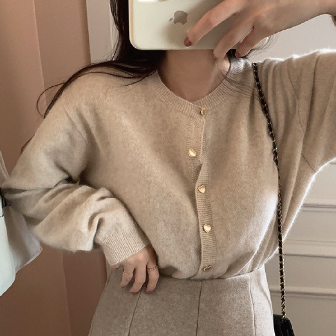 【即納】pale color heart button knit cardigan lf-s1017