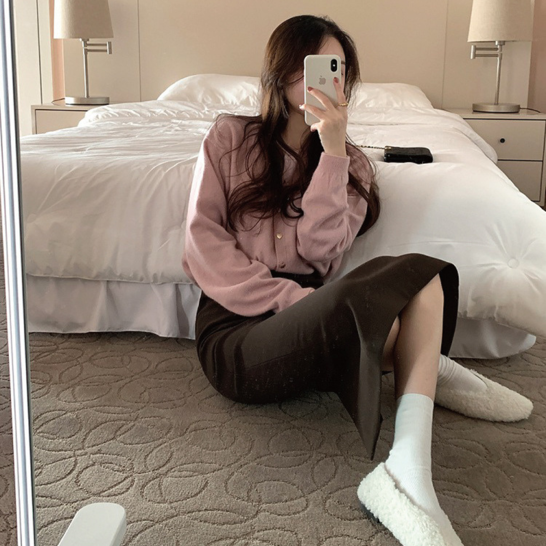 【即納】pale color heart button knit cardigan lf-s1017