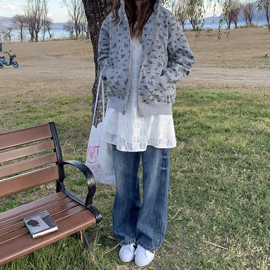 floral pattern hoodie lf3138