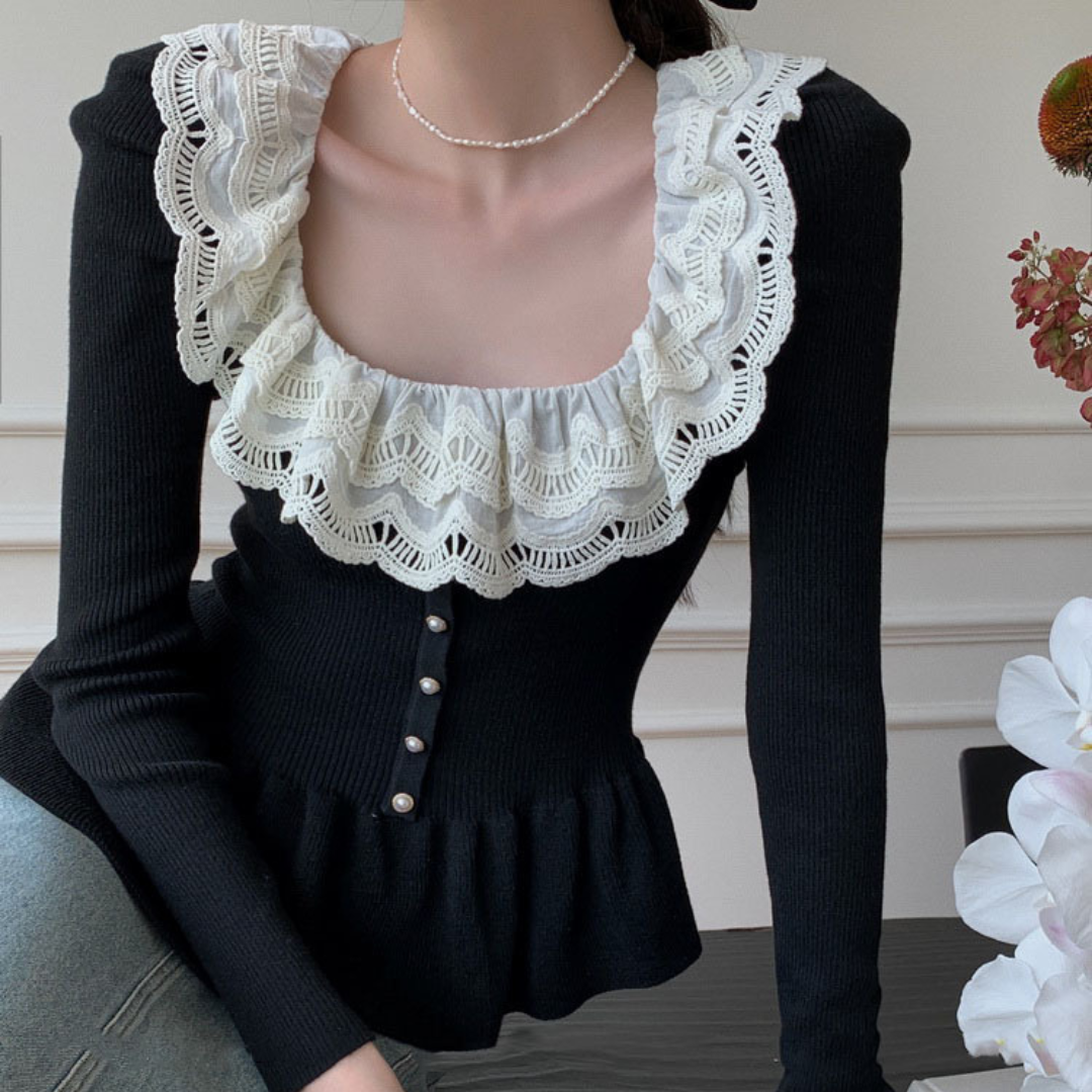 lace ruffle peplum sweater lf2721