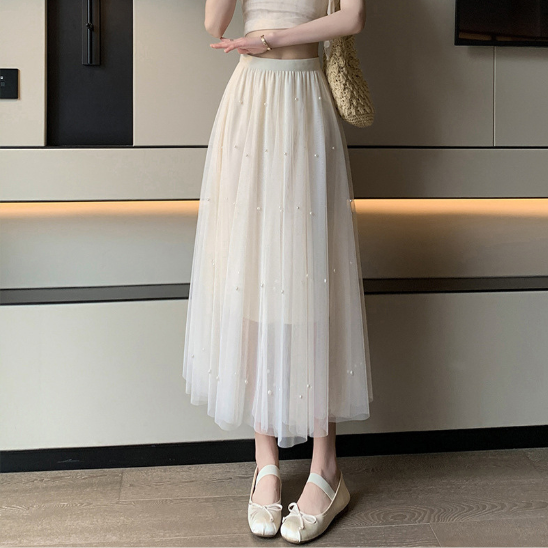 pearl tulle long skirt lf3217