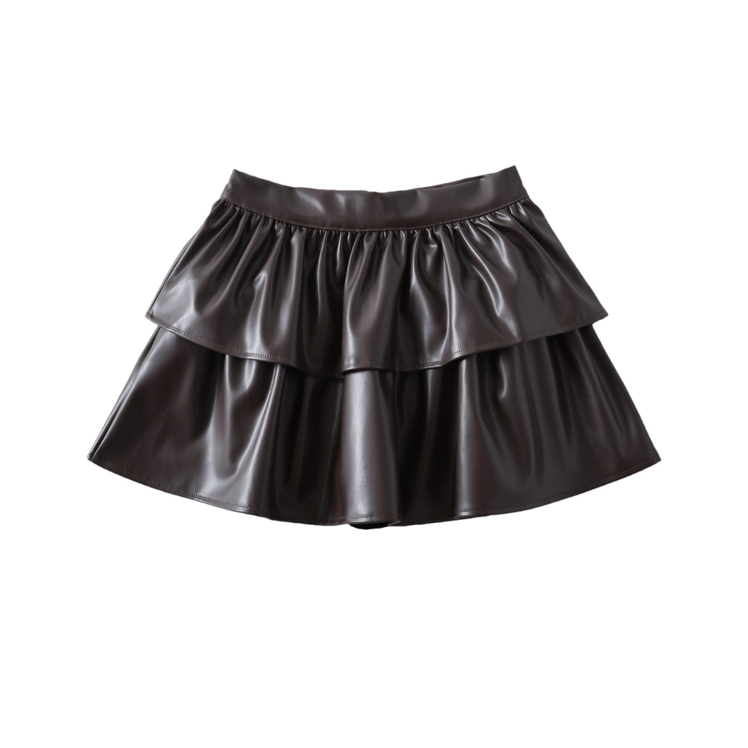 leather tiered frill mini skirt lf2576