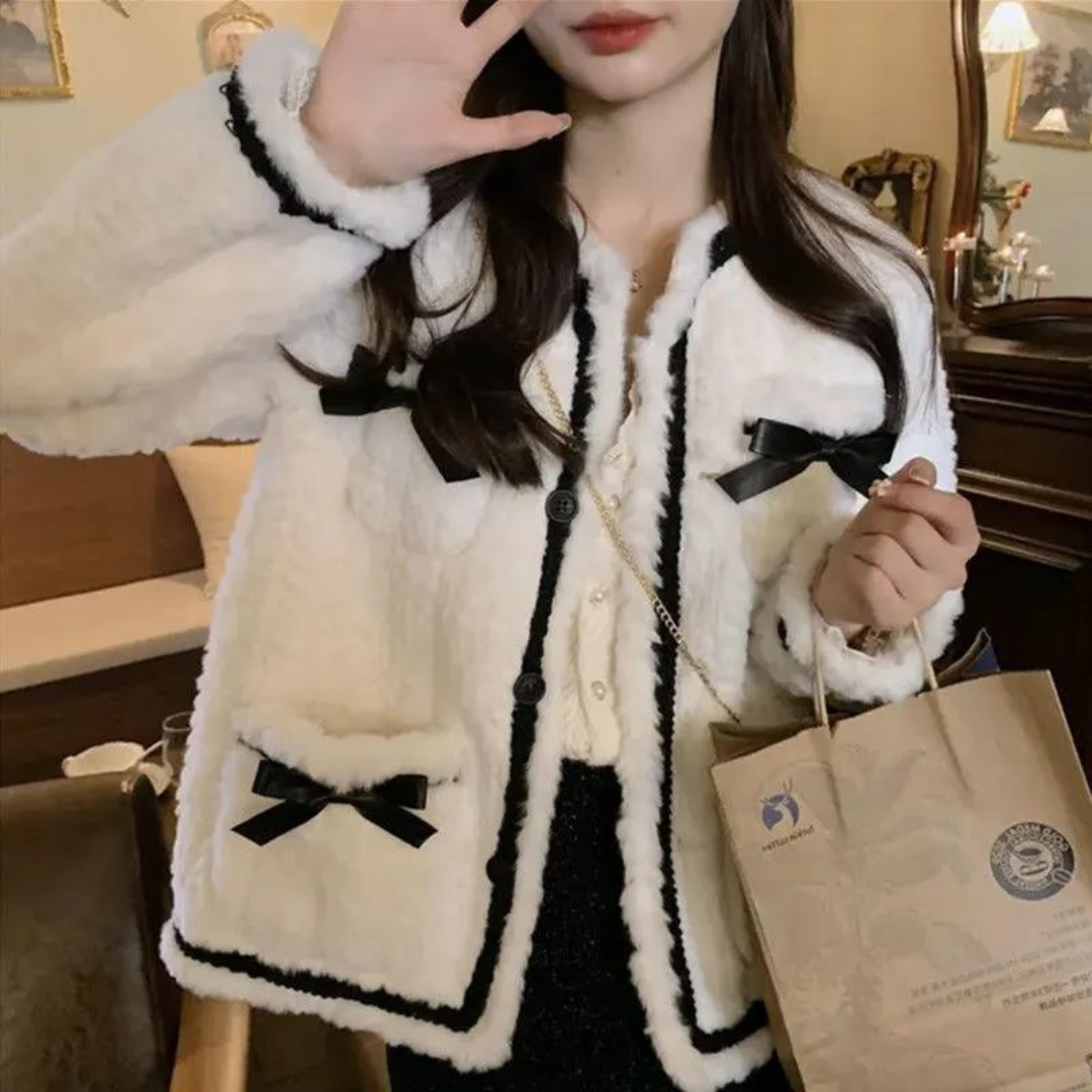 【Ranking4位】french ribbon plush coat lf2627
