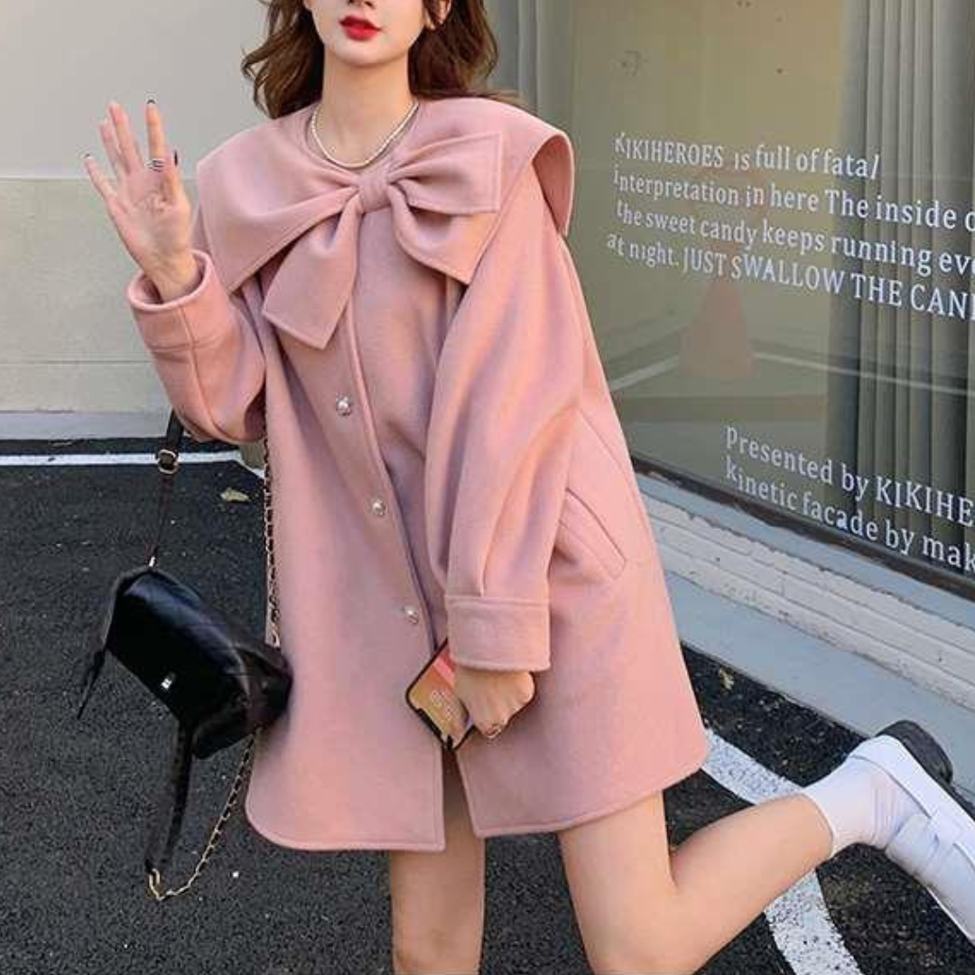 big ribbon wool coat lf2678