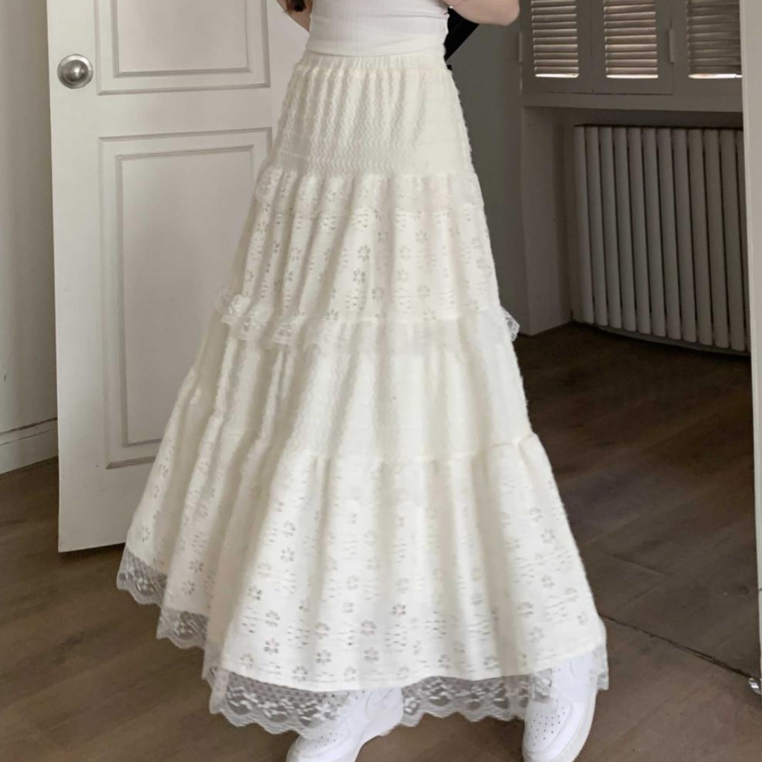 【Ranking2位】【即納】lace rubber long skirt lf3235