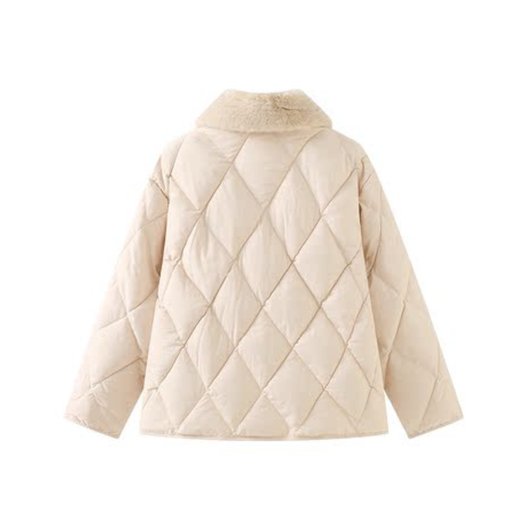 【即納】fur collar latte quilting coat lf-s1007