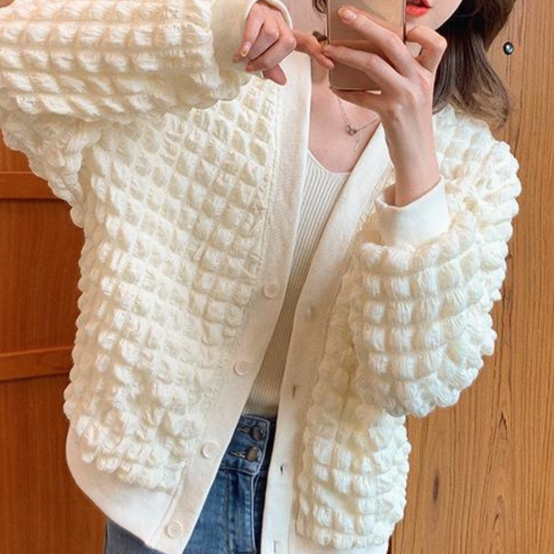 Puff fabric cardigan lf2691
