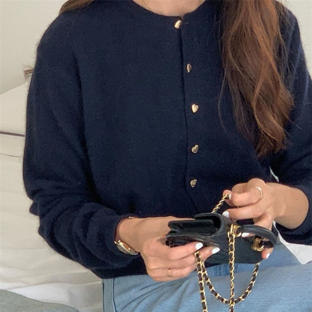 【即納】pale color heart button knit cardigan lf-s1017
