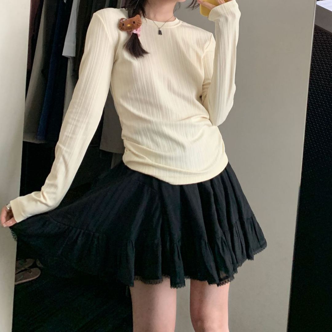 pleated lace skirt lf2640