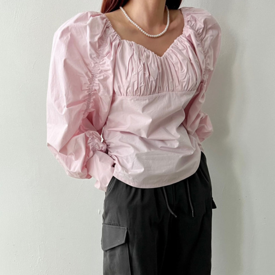 pleated puff sleeve shirt lf2696