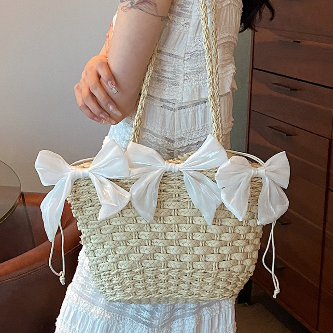 satin ribbon straw bag lf3246