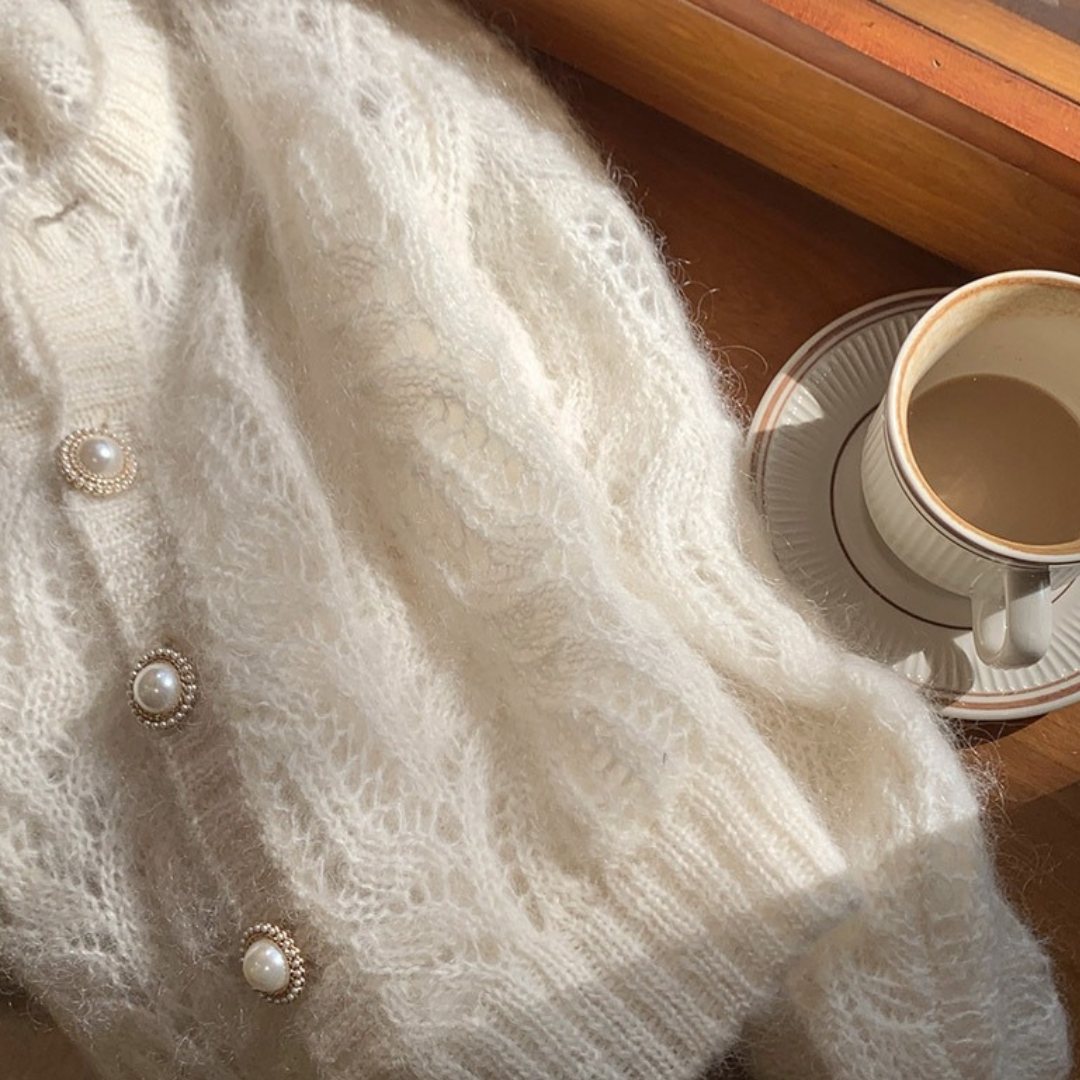 pearl button crochet knit cardigan lf2569