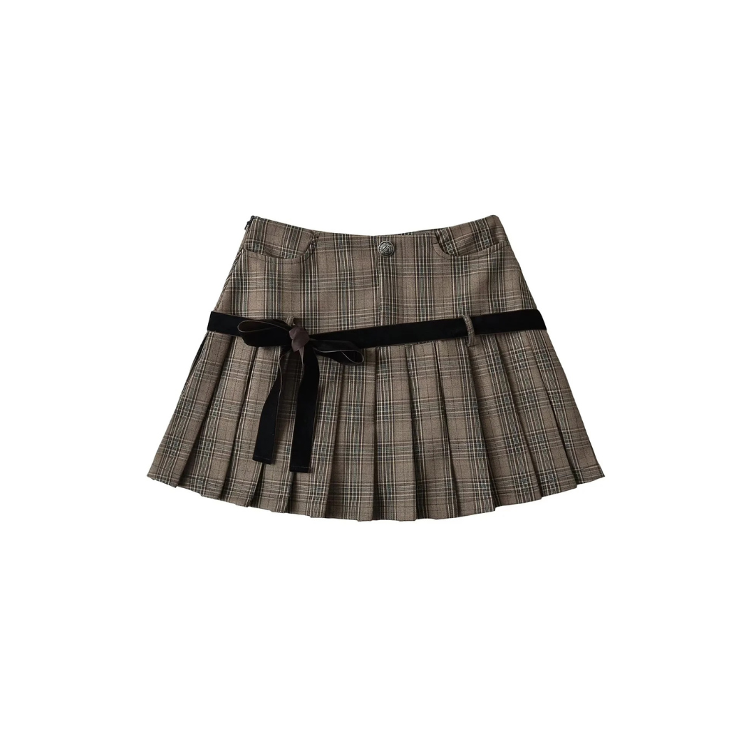 circumferential ribbon pleated skirt lf3167-1【即納】