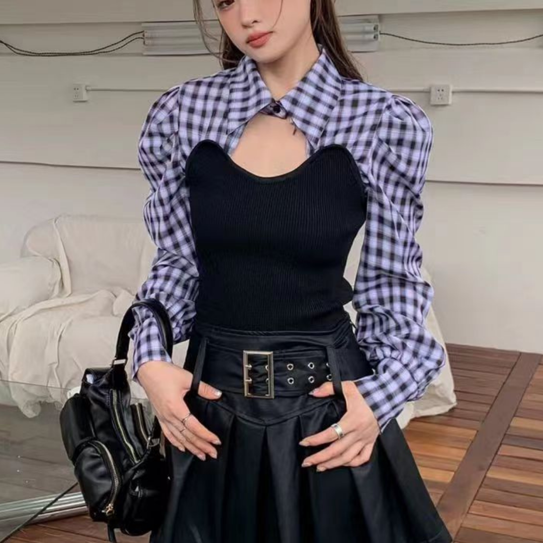 faux gingham shirt lf2673