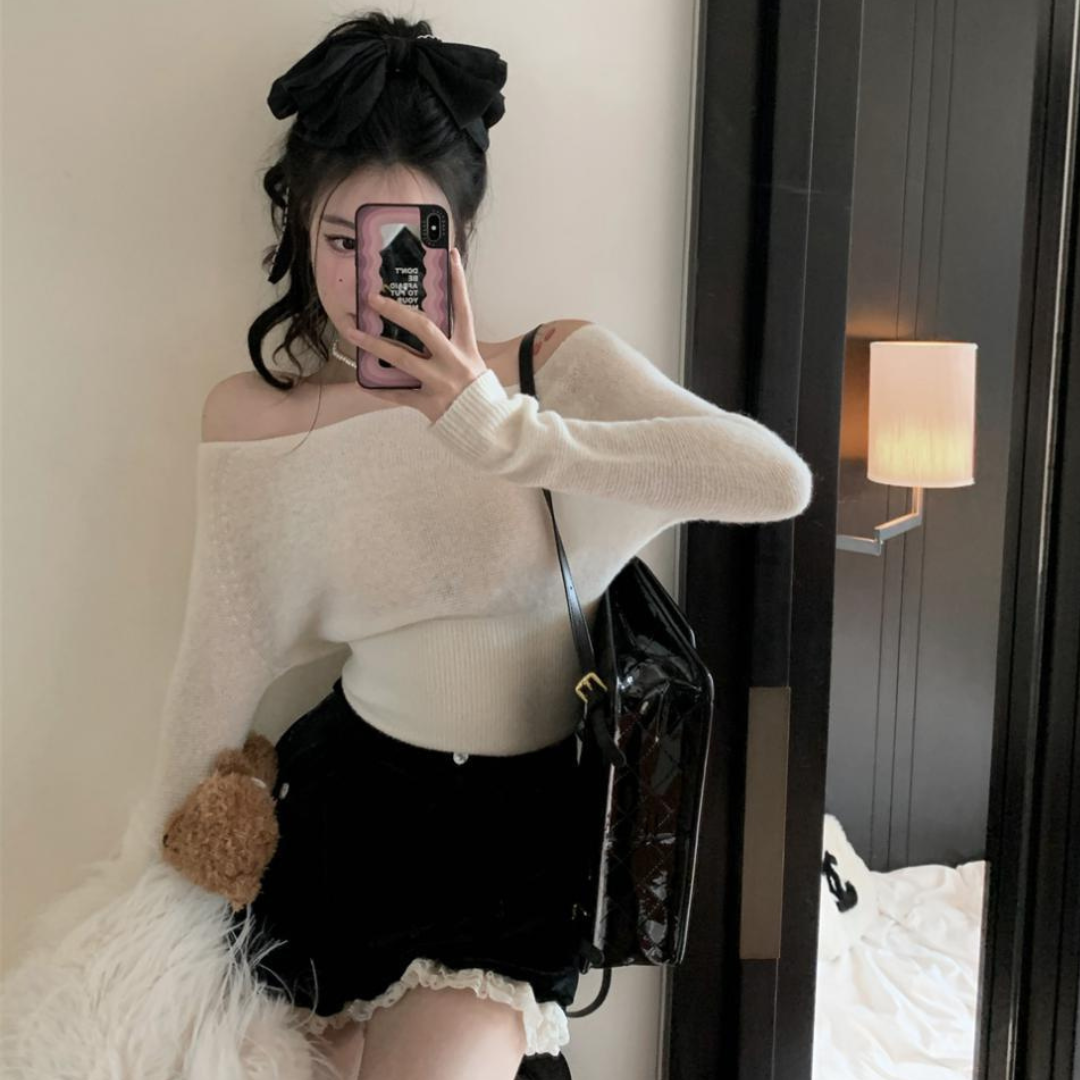 off shoulder cashmere sater lf2653