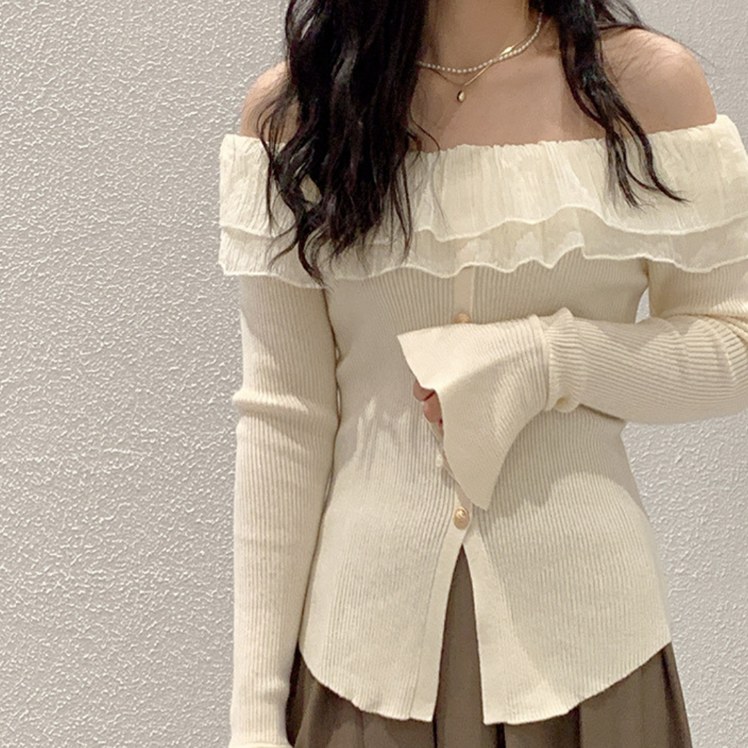 ruffled one shoulder sweater lf2601