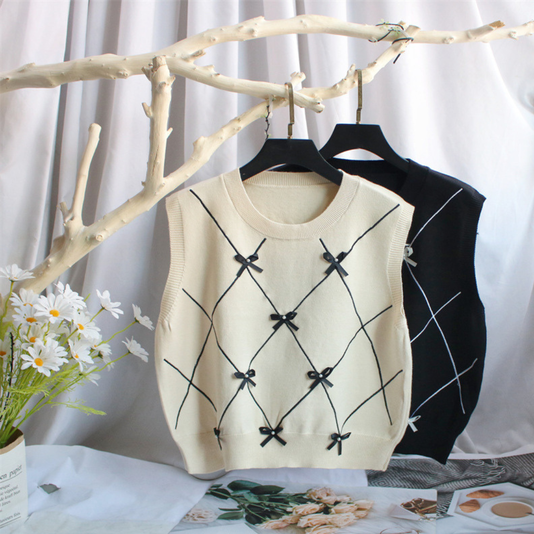 french ribbon knit vest lf2736