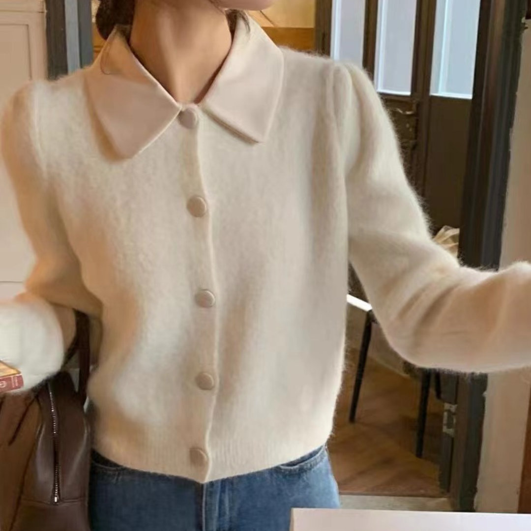 knit cardigan with collar lf2590