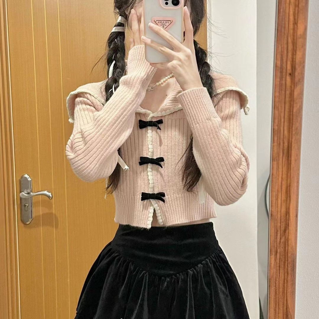 big collar short knit sweater lf2726