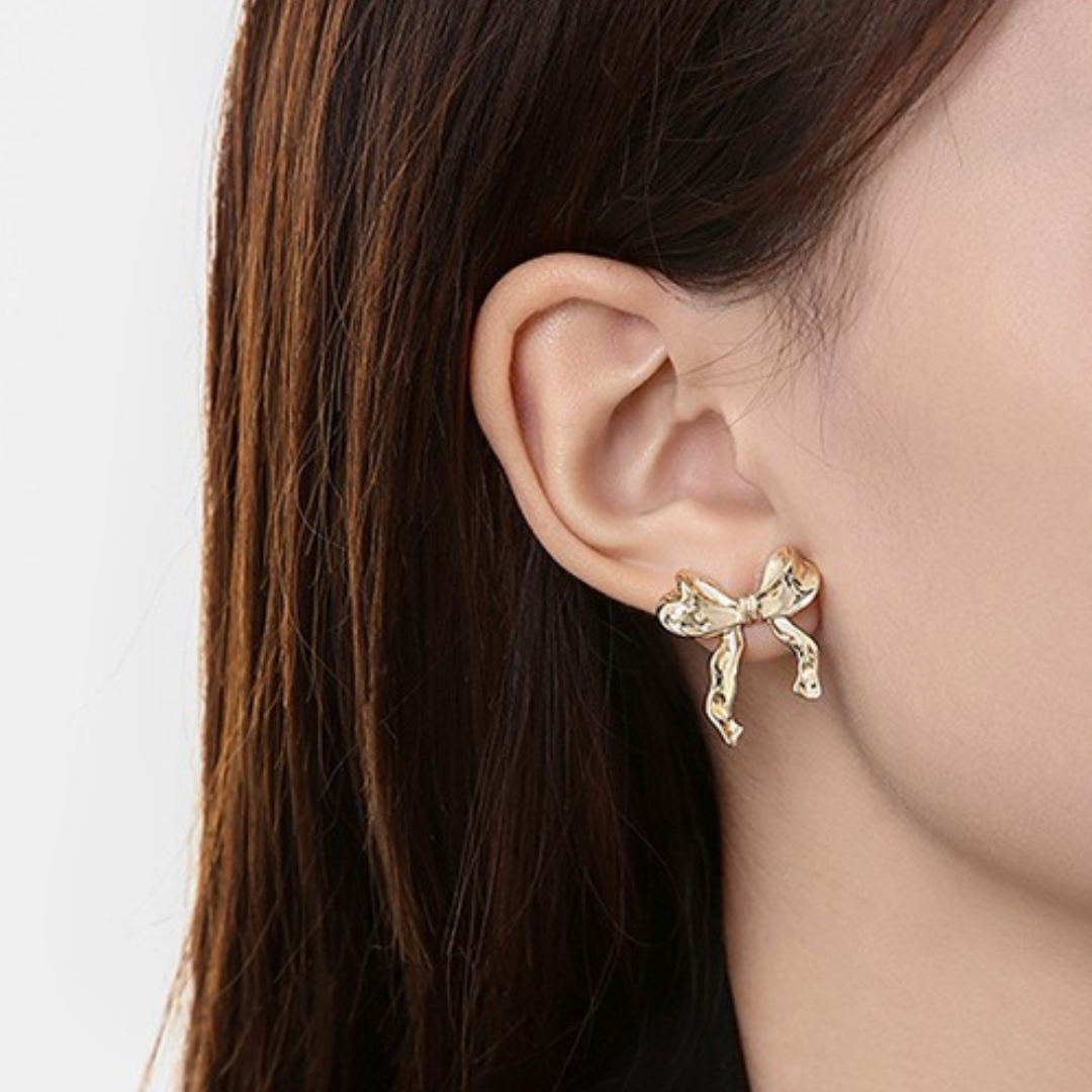 metallic ribbon earrings pierce lf2944