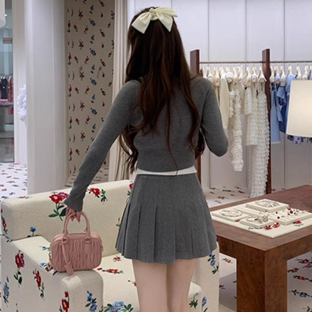 front ribbon gray short cardigan lf2574