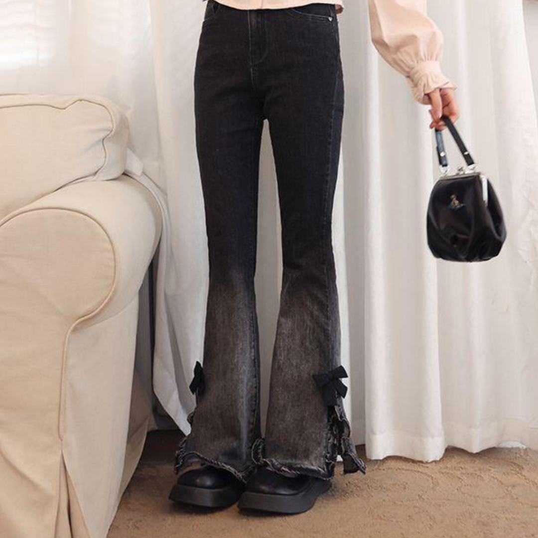 ribbon slit frill gradation denim pants lf2543