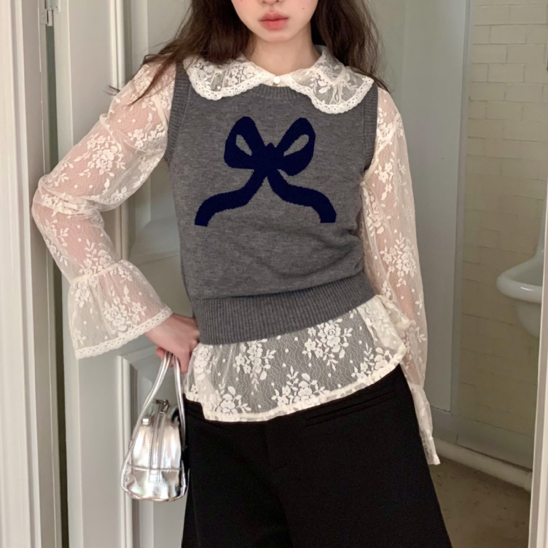 ribbon design sweater vest lf3009