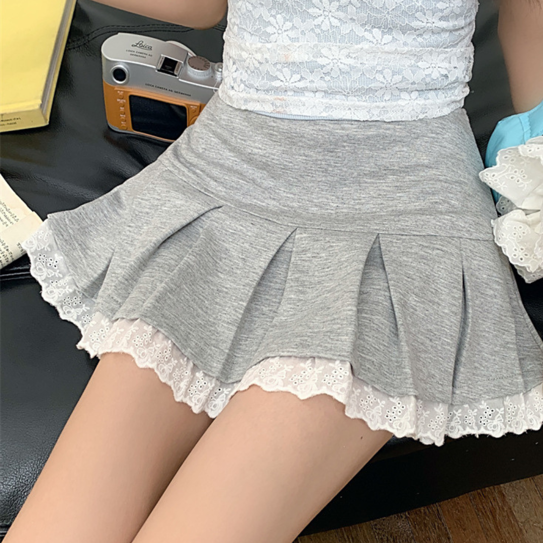 sweat pleated mini lace skirt lf3311
