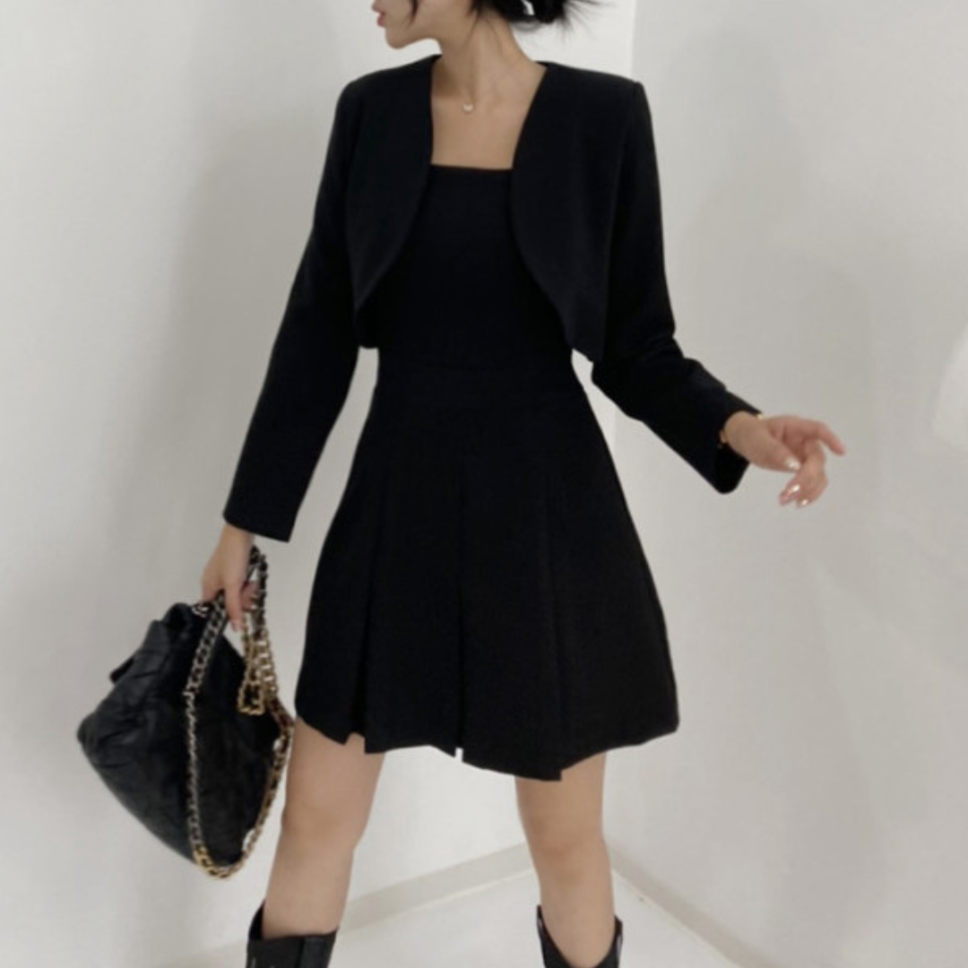 Short blazer + niche pleated suspenders dress suit lf2612