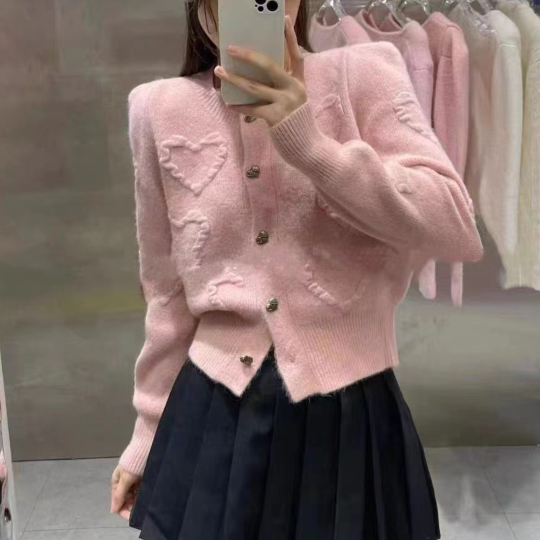 full of spring knit hearts cardigan lf2943