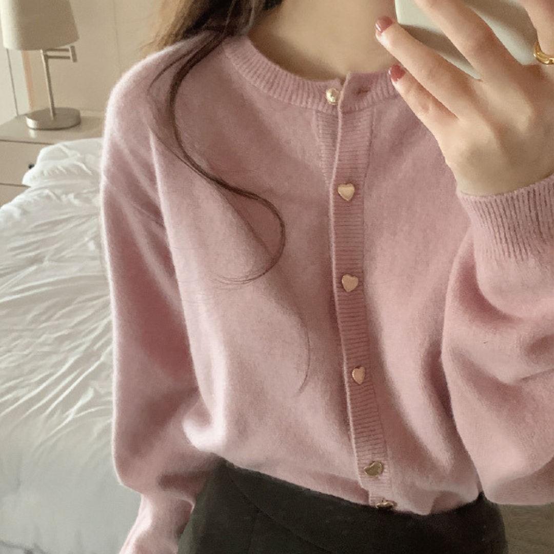 【即納】pale color heart button knit cardigan lf-s1017