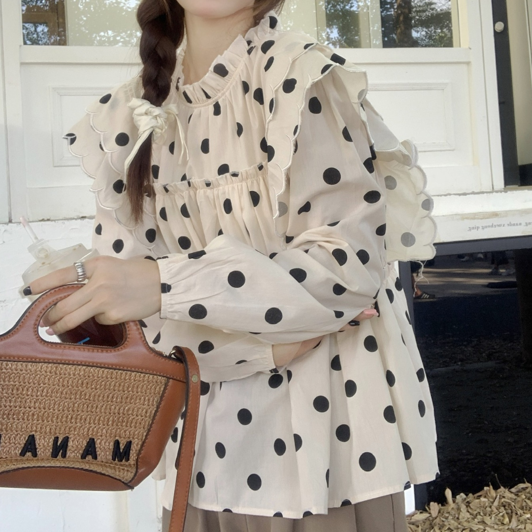 polka dot ruffle shirt lf2597