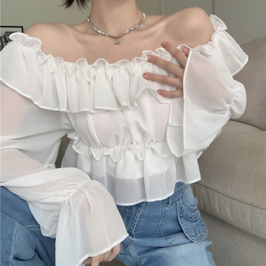 chiffon ruffle tops lf3069