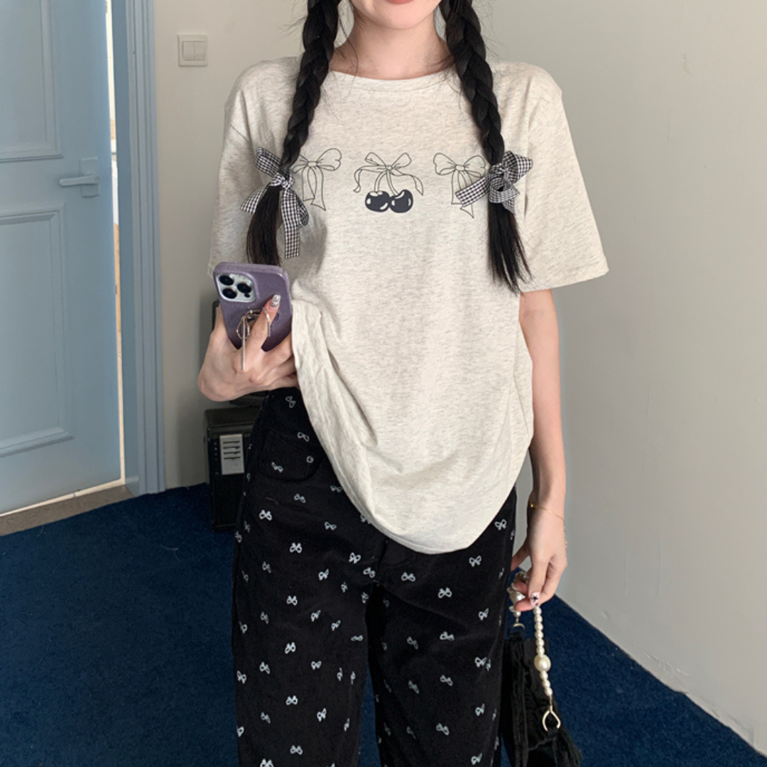 【即納】Cherry print T-shirt lf3281